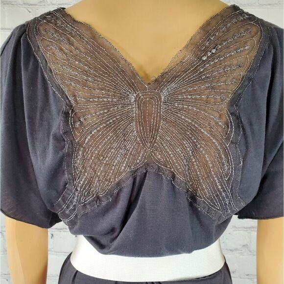🔹️L8teR Gray Sheer Butterfly Backed Dress Small - Picture 5 of 14